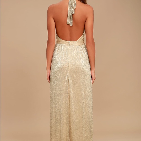 Lulu’s Be A Star ⭐️ 🌟✨💫Gold Halter Maxi Dress Gown NWT SZ XS - Picture 4 of 6